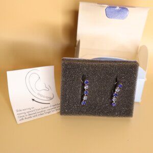 J-365 Avon Blue and White Gemstone Crawler Earrings w/ Box